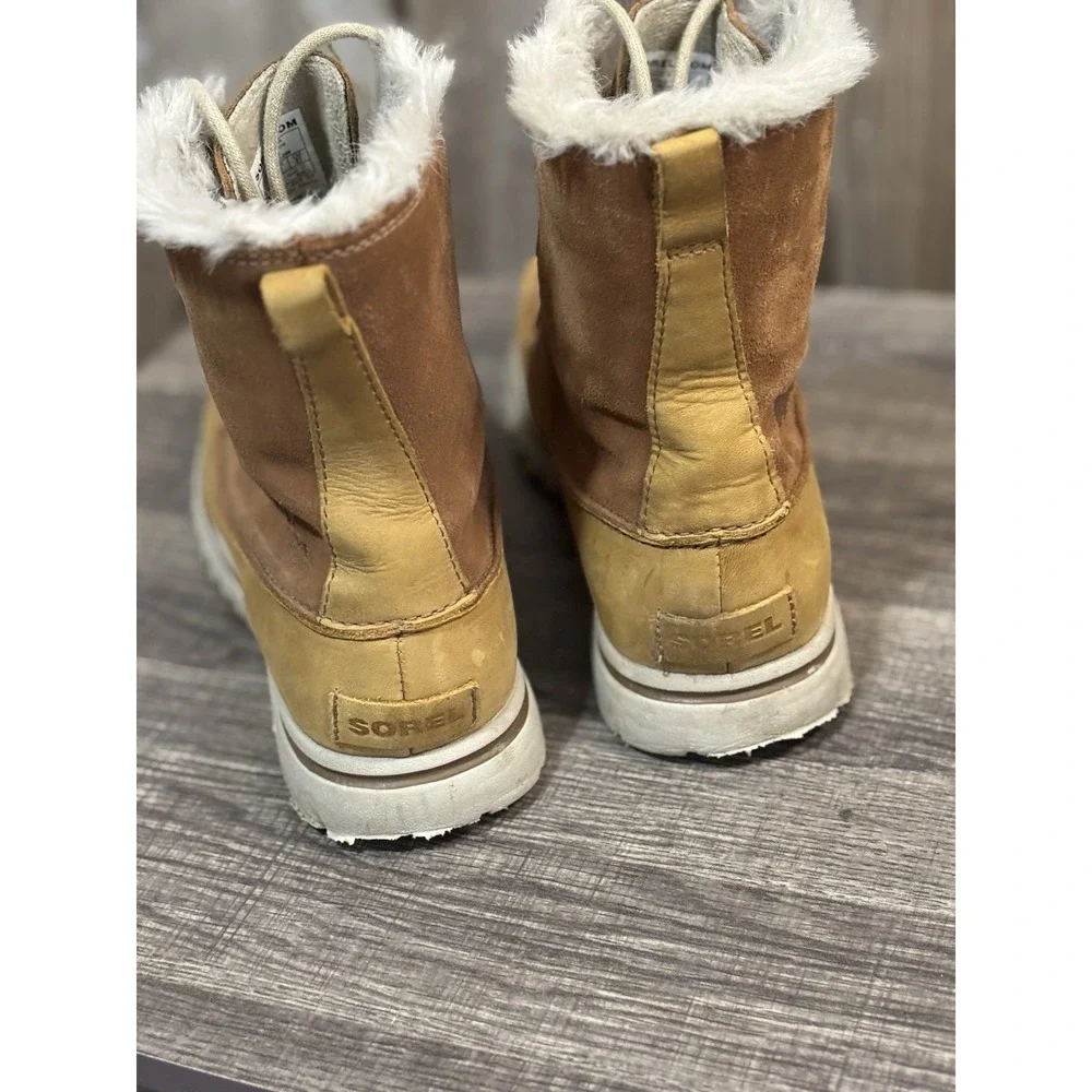 Womens Sorel Explorer Joan Tan Suede Faux Fur Lace Up Mid Winter Boots Size 10 M